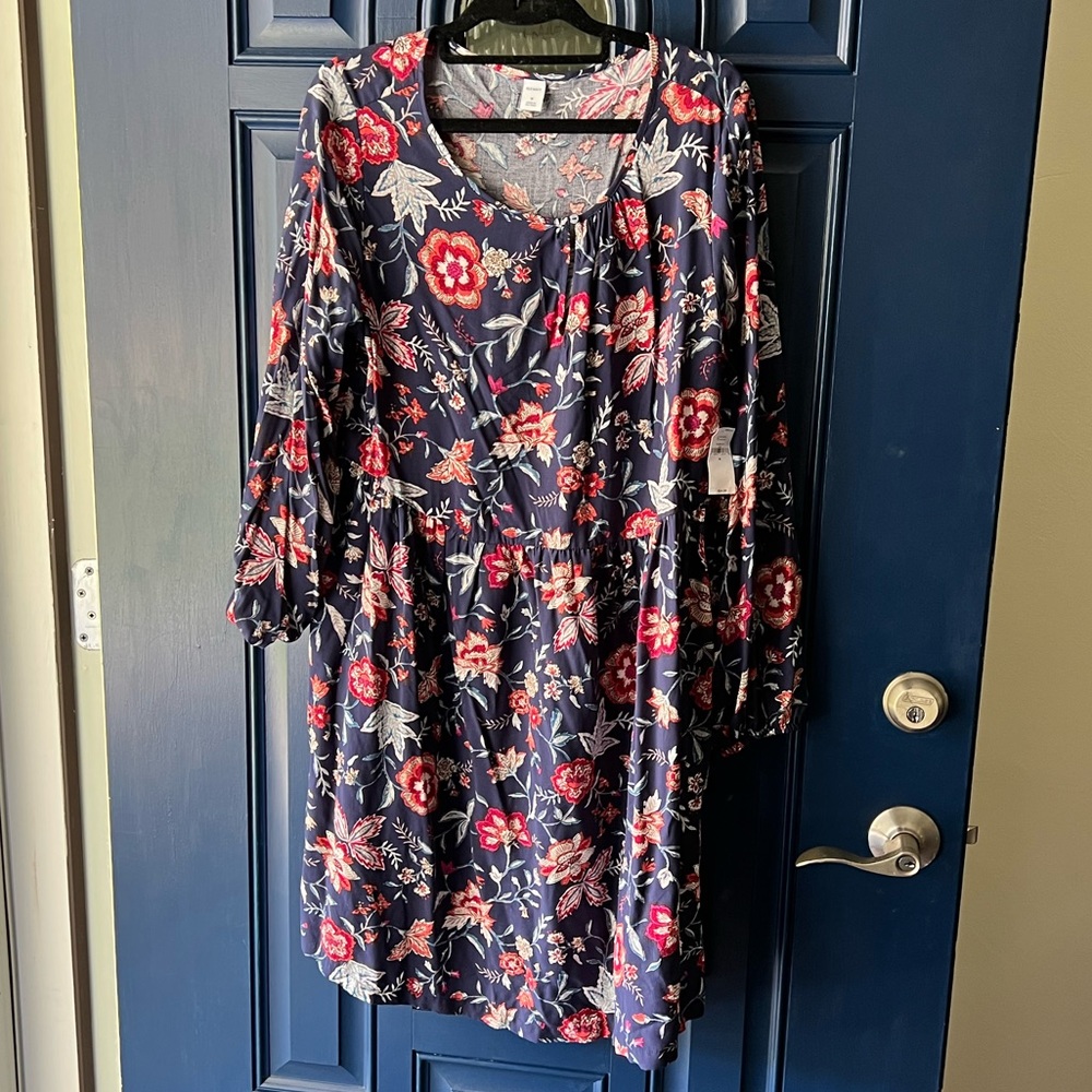 Navy Floral Swing Dress